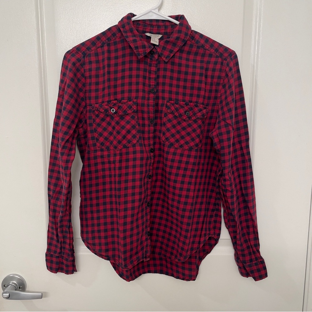 Red and Black Checkered Women’s Button Front Shirt
